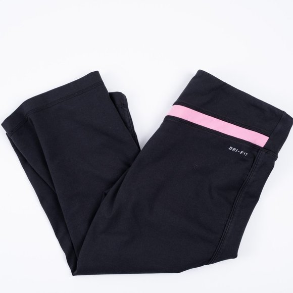 NIKE Dri-Fit black crop yoga pants with pink stripe size S - Picture 4 of 6
